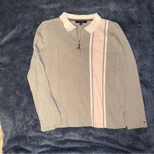 Tommy Hilfiger Gray and Pink Zip Polo Women’s Large